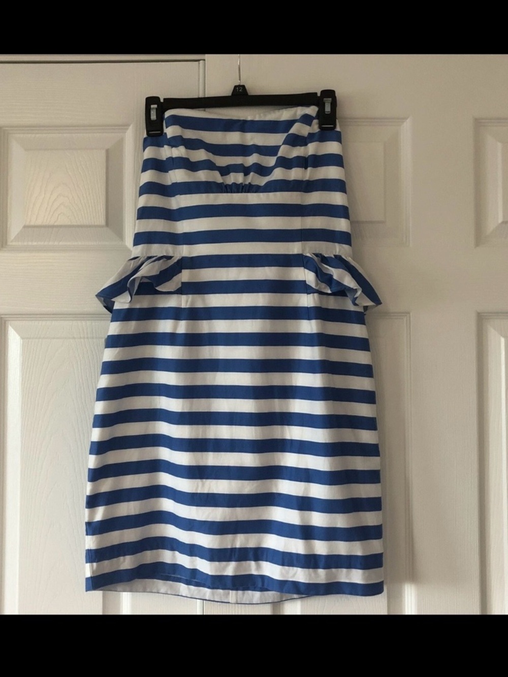 Lilly Pulitzer Blue/White Stripe Strapless Peplum dress size 8. Kentucky Derby!